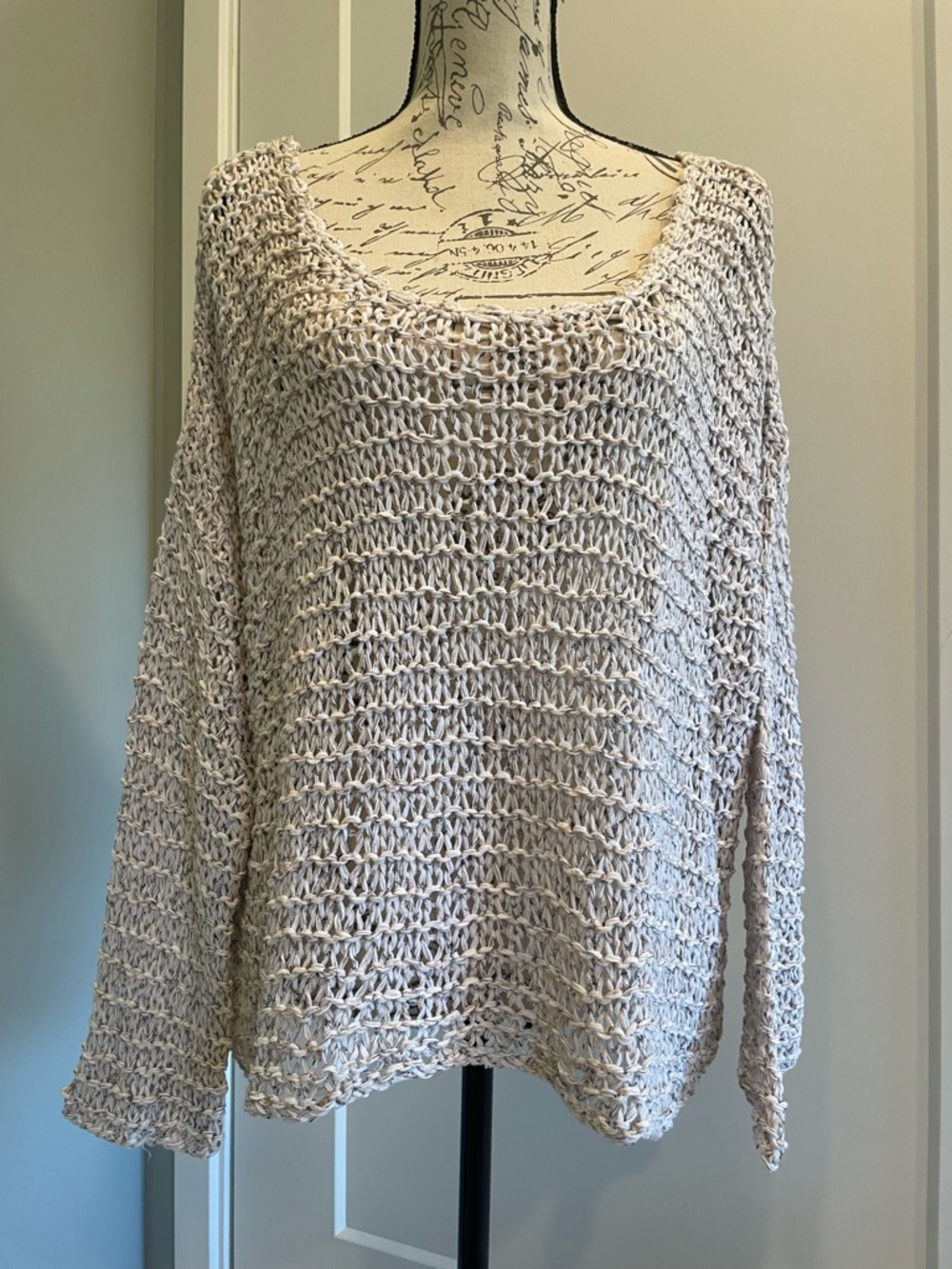 Free People Beach Open-Knit Scoop Neck Sweater in light lilac